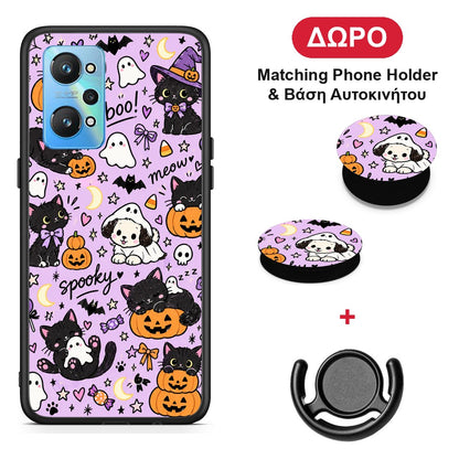 Halloween Black Cats on Lilac - Realme GT Neo 2 θήκη + Δώρο Phone Holder & Βάση Αυτοκινήτου
