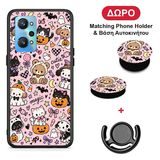 Halloween Cute Animals on Pink - Realme GT Neo 2 θήκη + Δώρο Phone Holder & Βάση Αυτοκινήτου