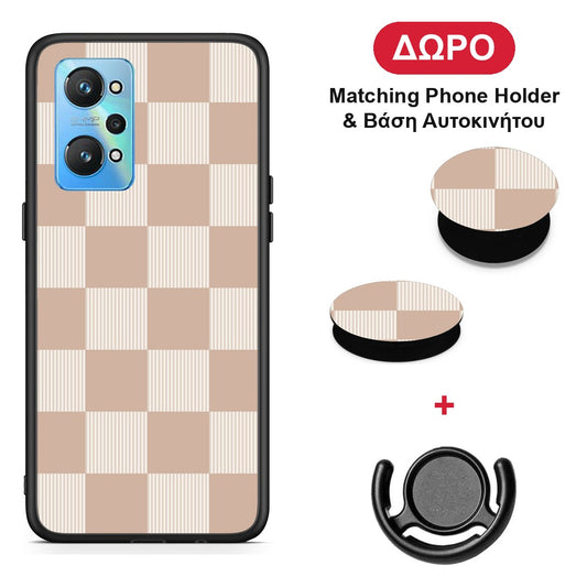 Latte and Cream Striped Checks - Realme GT Neo 2 θήκη + Δώρο Phone Holder & Βάση Αυτοκινήτου