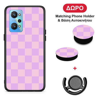 Lavender and Pink Checkerboard - Realme GT Neo 2 θήκη + Δώρο Phone Holder & Βάση Αυτοκινήτου