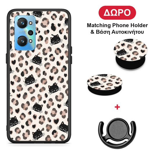 Leopard Spots and Black Cats on Cream - Realme GT Neo 2 θήκη + Δώρο Phone Holder & Βάση Αυτοκινήτου