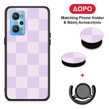 Lilac and Cream Striped Checks - Realme GT Neo 2 θήκη + Δώρο Phone Holder & Βάση Αυτοκινήτου