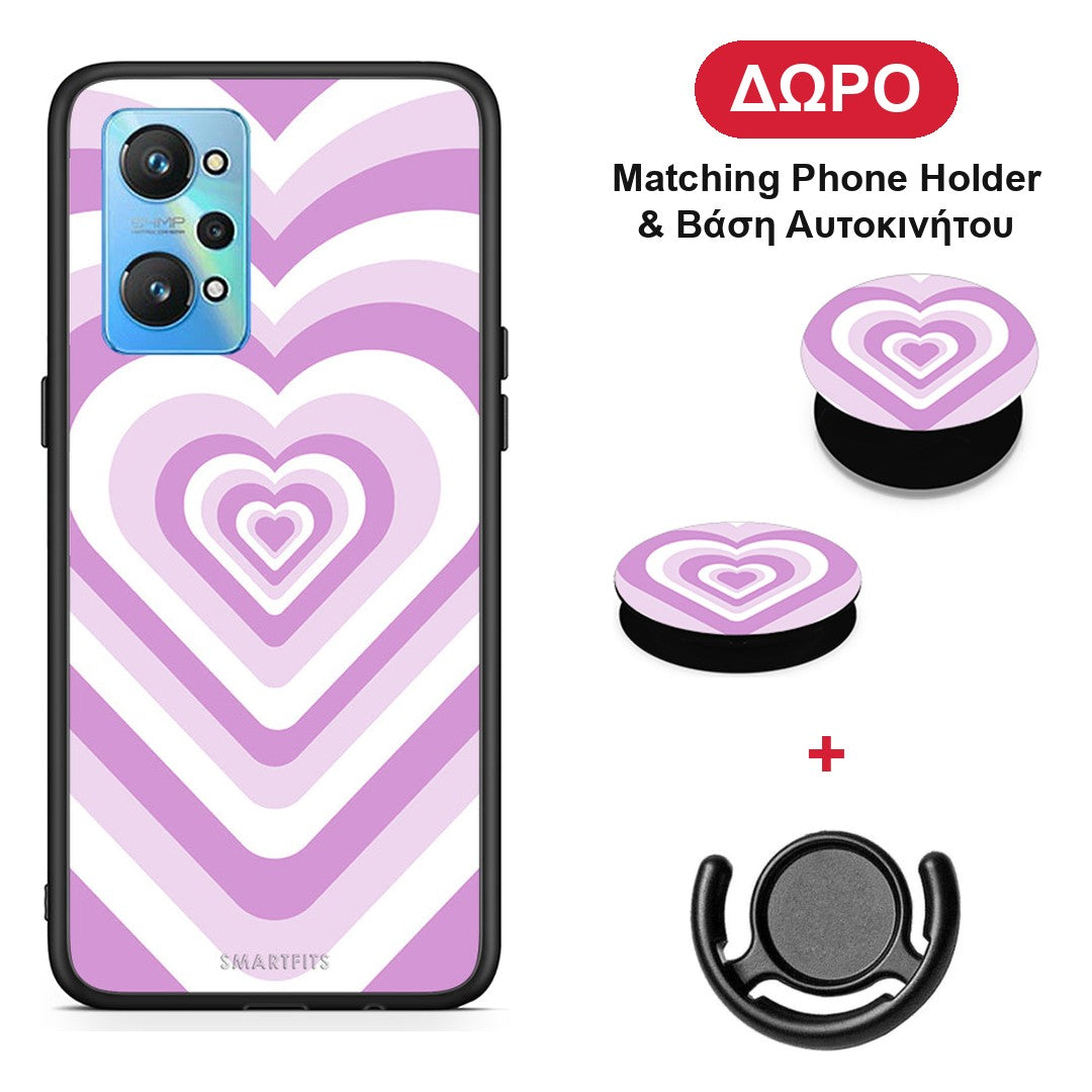 Lilac Hearts - Realme GT Neo 2 θήκη + Δώρο Phone Holder & Βάση Αυτοκινήτου