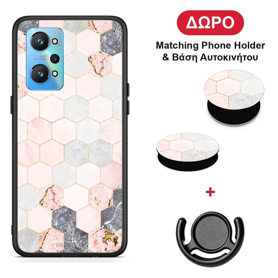 Marble Hexagon Pink - Realme GT Neo 2 θήκη + Δώρο Phone Holder & Βάση Αυτοκινήτου