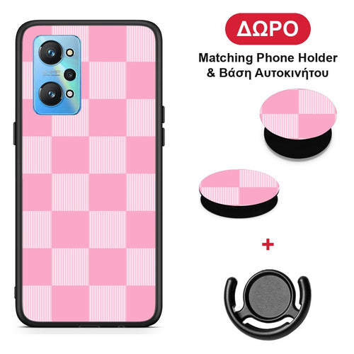 Pink and White Striped Checks - Realme GT Neo 2 θήκη + Δώρο Phone Holder & Βάση Αυτοκινήτου