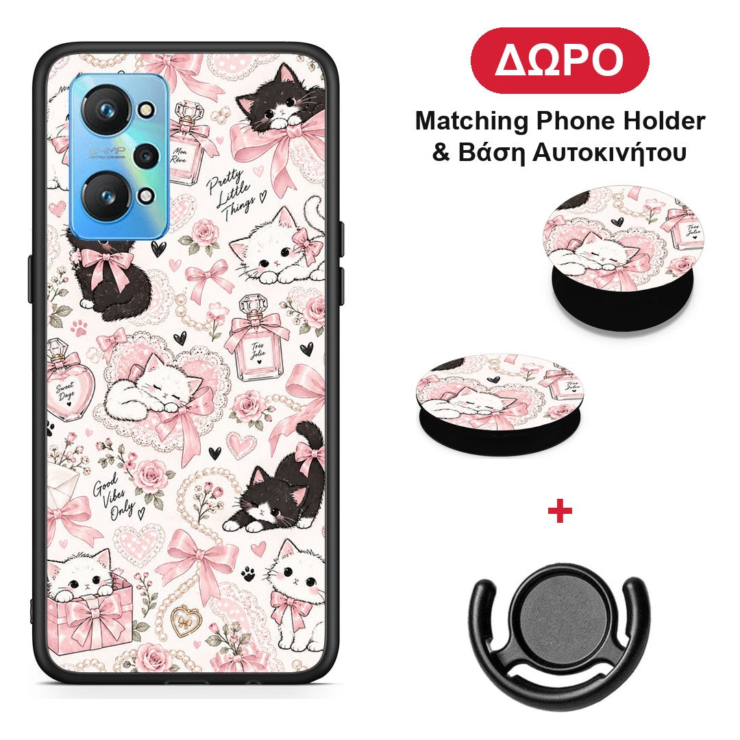 Pink Bows and Kittens Collage - Realme GT Neo 2 θήκη + Δώρο Phone Holder & Βάση Αυτοκινήτου