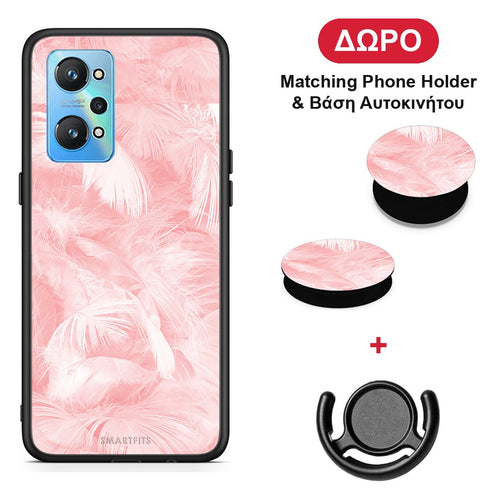 Boho Pink Feather - Realme GT Neo 2 θήκη + Δώρο Phone Holder & Βάση Αυτοκινήτου