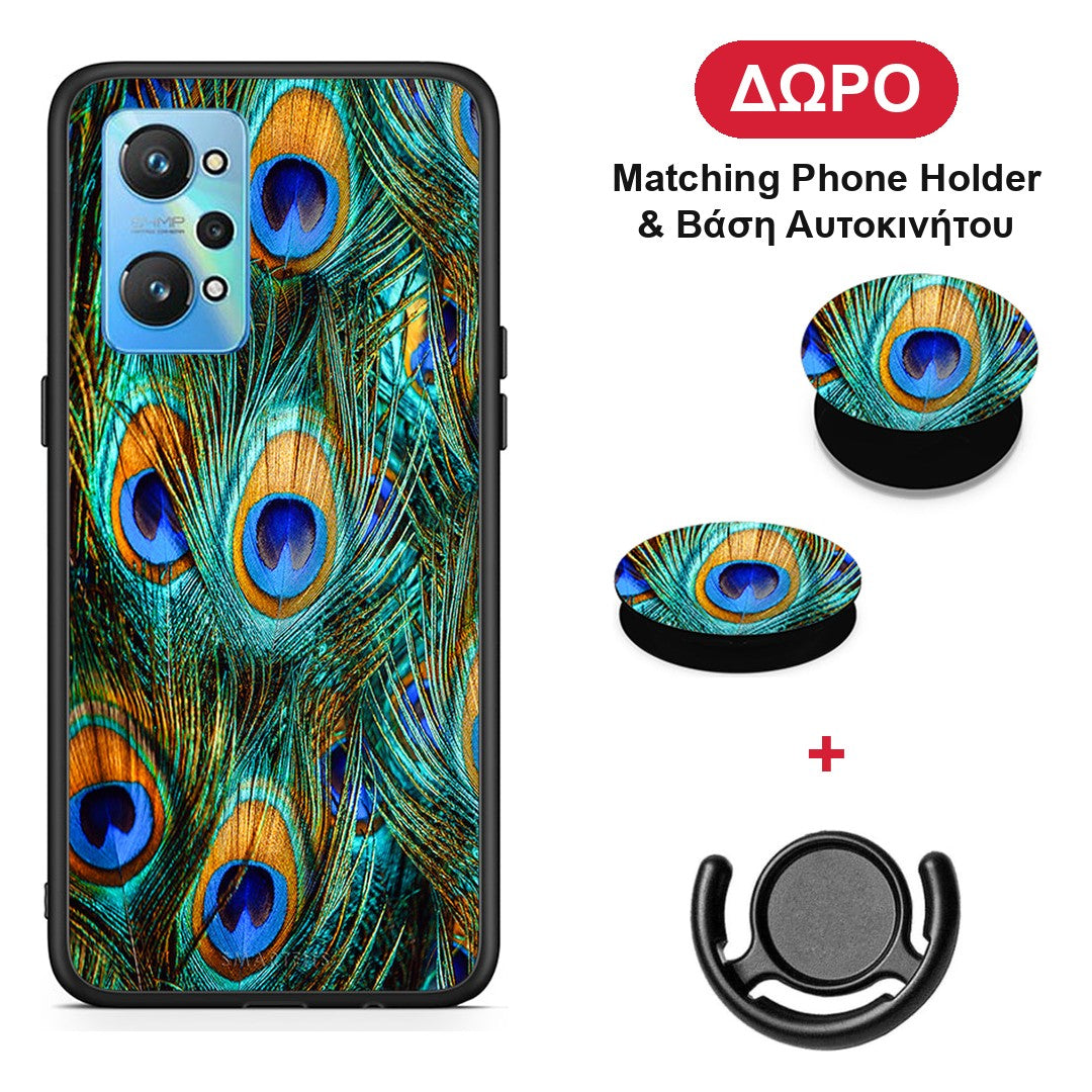 Real Peacock Feathers - Realme GT Neo 2 θήκη + Δώρο Phone Holder & Βάση Αυτοκινήτου