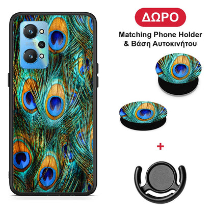 Real Peacock Feathers - Realme GT Neo 2 θήκη + Δώρο Phone Holder & Βάση Αυτοκινήτου