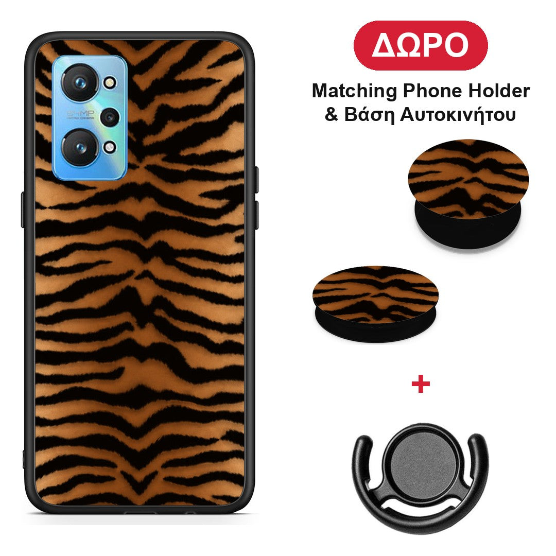 Tiger Print Orange and Black - Realme GT Neo 2 θήκη + Δώρο Phone Holder & Βάση Αυτοκινήτου