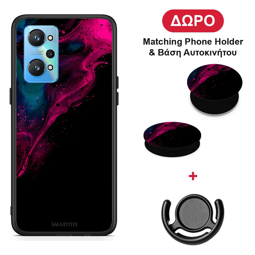 Watercolor Pink Black - Realme GT Neo 2 θήκη + Δώρο Phone Holder & Βάση Αυτοκινήτου
