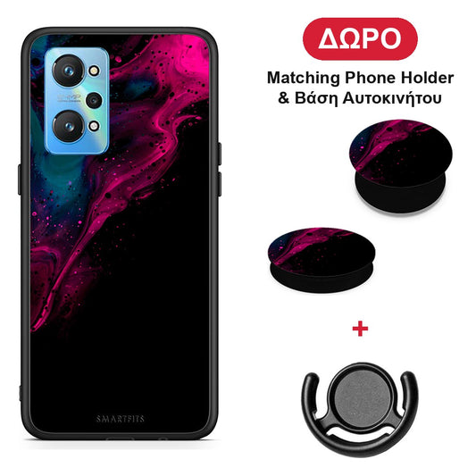 Watercolor Pink Black - Realme GT Neo 2 θήκη + Δώρο Phone Holder & Βάση Αυτοκινήτου
