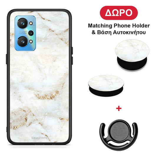 White Gold Marble - Realme GT Neo 2 θήκη + Δώρο Phone Holder & Βάση Αυτοκινήτου
