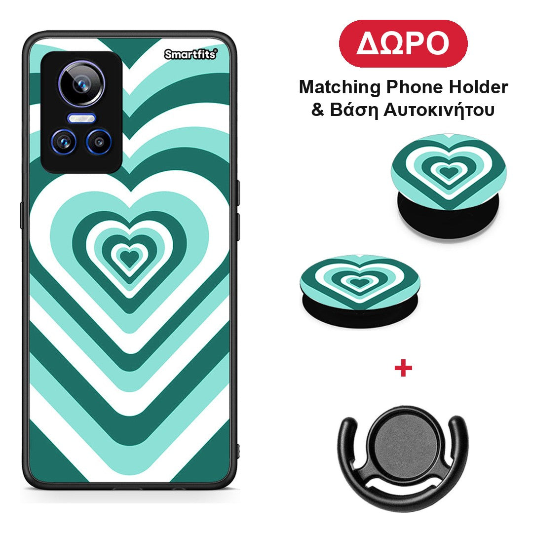 Green Hearts - Realme GT Neo 3 θήκη + Δώρο Phone Holder & Βάση Αυτοκινήτου