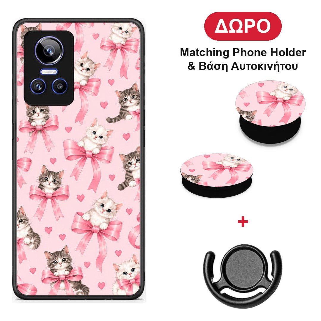 Kittens and Pink Bows on Pink - Realme GT Neo 3 θήκη + Δώρο Phone Holder & Βάση Αυτοκινήτου