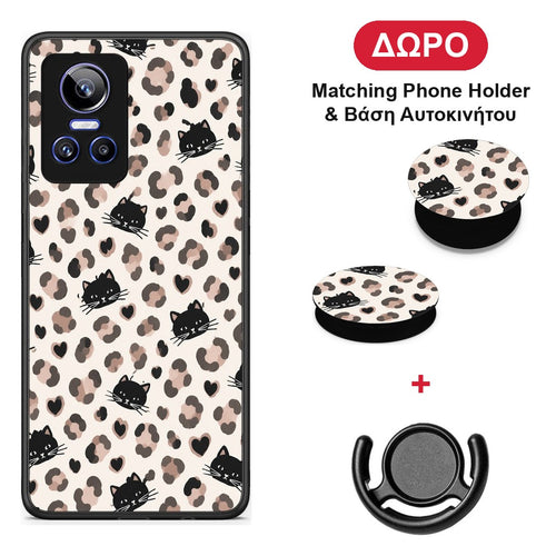 Leopard Spots and Black Cats on Cream - Realme GT Neo 3 θήκη + Δώρο Phone Holder & Βάση Αυτοκινήτου