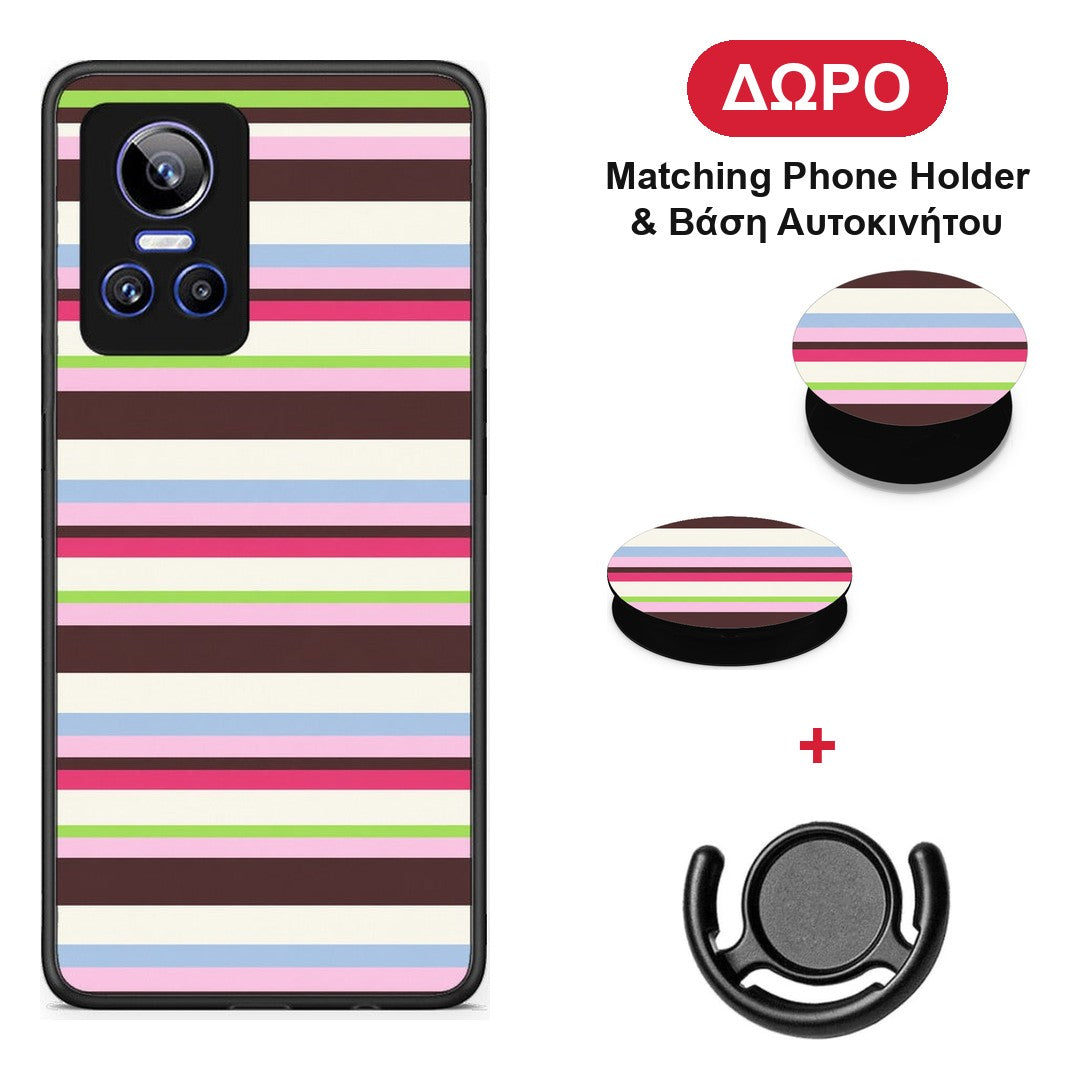 Multicolour Horizontal Stripes - Realme GT Neo 3 θήκη + Δώρο Phone Holder & Βάση Αυτοκινήτου