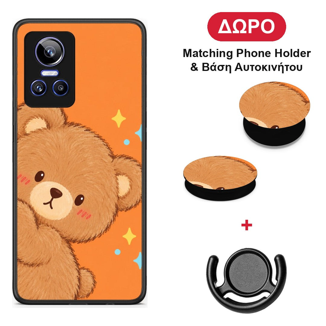 Peekaboo Teddy on Orange - Realme GT Neo 3 θήκη + Δώρο Phone Holder & Βάση Αυτοκινήτου