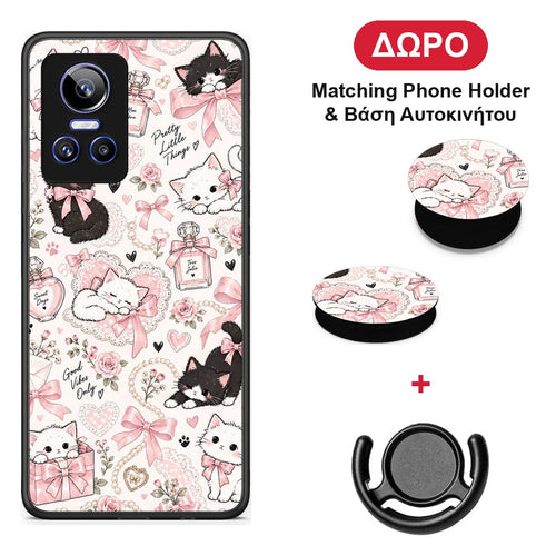 Pink Bows and Kittens Collage - Realme GT Neo 3 θήκη + Δώρο Phone Holder & Βάση Αυτοκινήτου