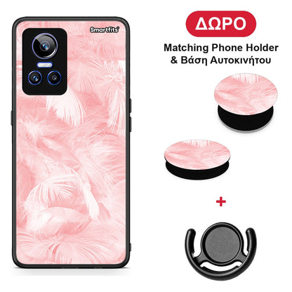 Boho Pink Feather - Realme GT Neo 3 θήκη + Δώρο Phone Holder & Βάση Αυτοκινήτου