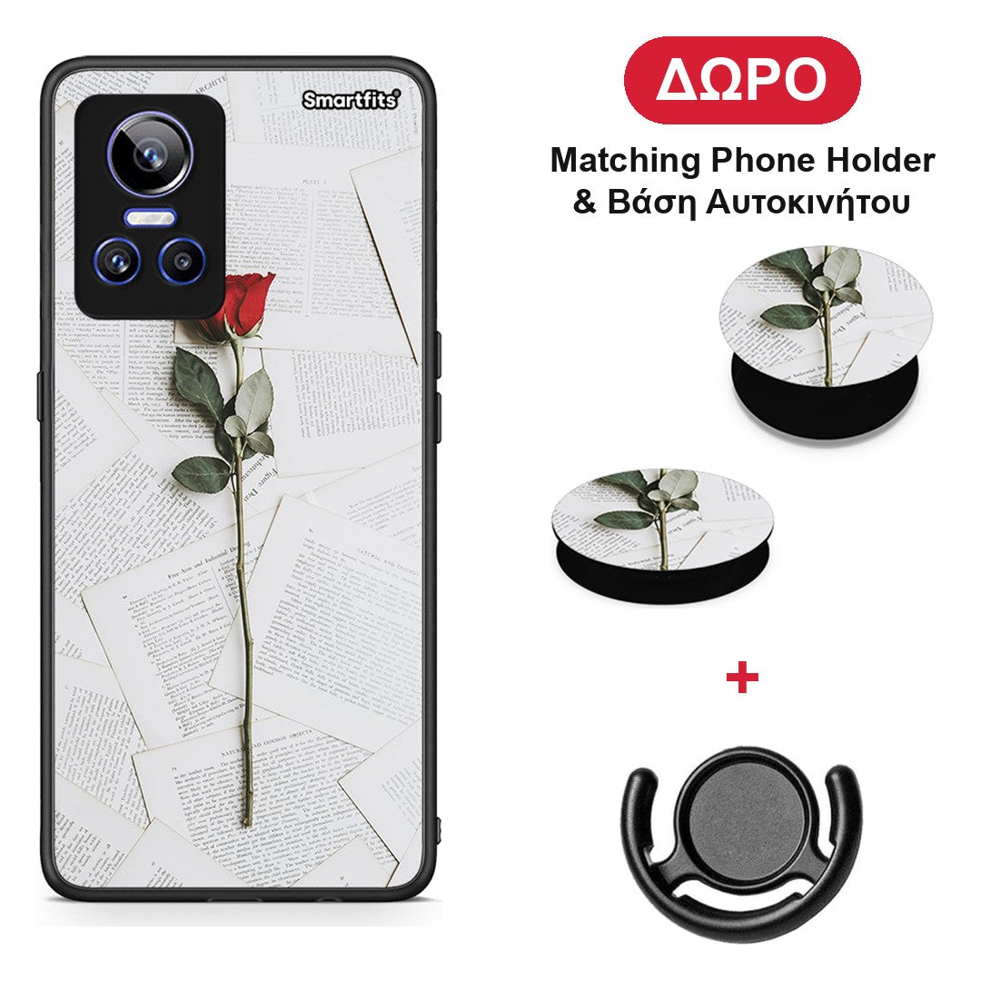 Red Rose - Realme GT Neo 3 θήκη + Δώρο Phone Holder & Βάση Αυτοκινήτου