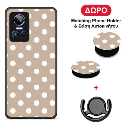 White Polka Dots on Taupe - Realme GT Neo 3 θήκη + Δώρο Phone Holder & Βάση Αυτοκινήτου