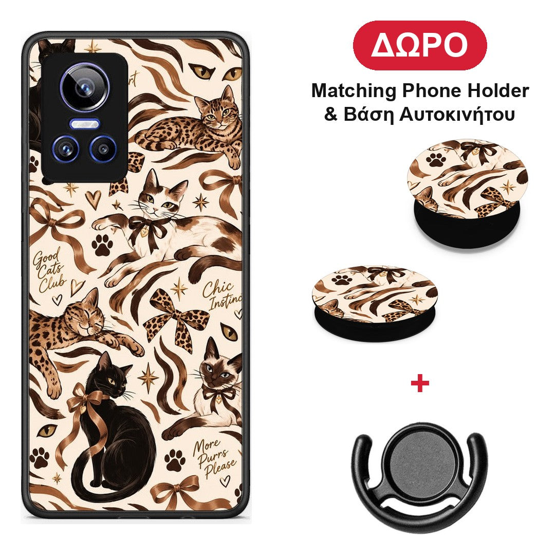 Wild Cats and Animal Print Collage - Realme GT Neo 3 θήκη + Δώρο Phone Holder & Βάση Αυτοκινήτου