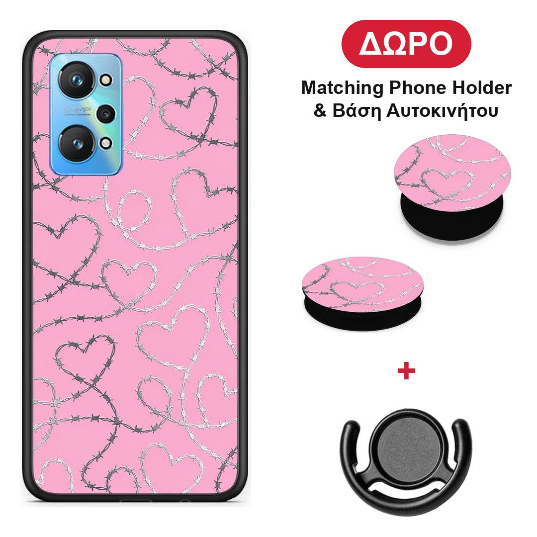 Barbed Wire Hearts on Pink - Realme GT Neo 3T θήκη + Δώρο Phone Holder & Βάση Αυτοκινήτου