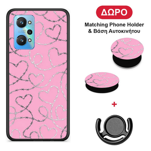 Barbed Wire Hearts on Pink - Realme GT Neo 3T θήκη + Δώρο Phone Holder & Βάση Αυτοκινήτου