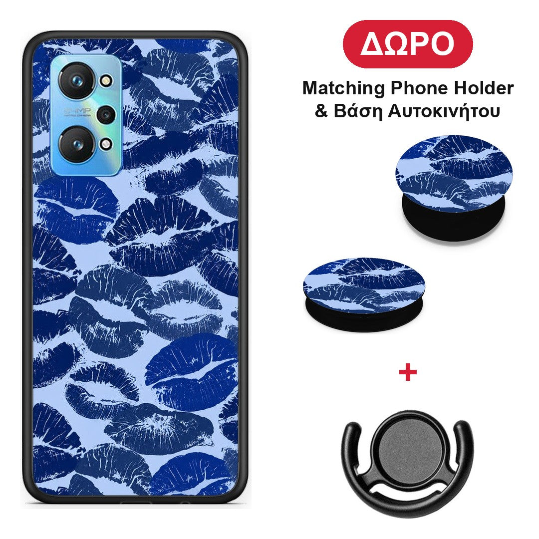 Blue Lipstick Kisses - Realme GT Neo 3T θήκη + Δώρο Phone Holder & Βάση Αυτοκινήτου