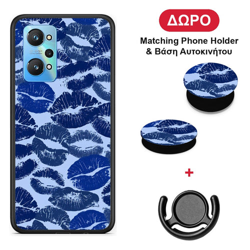 Blue Lipstick Kisses - Realme GT Neo 3T θήκη + Δώρο Phone Holder & Βάση Αυτοκινήτου