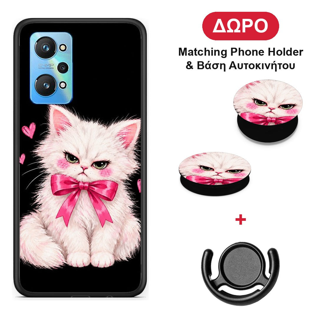 Grumpy Party Kitten on Black - Realme GT Neo 3T θήκη + Δώρο Phone Holder & Βάση Αυτοκινήτου