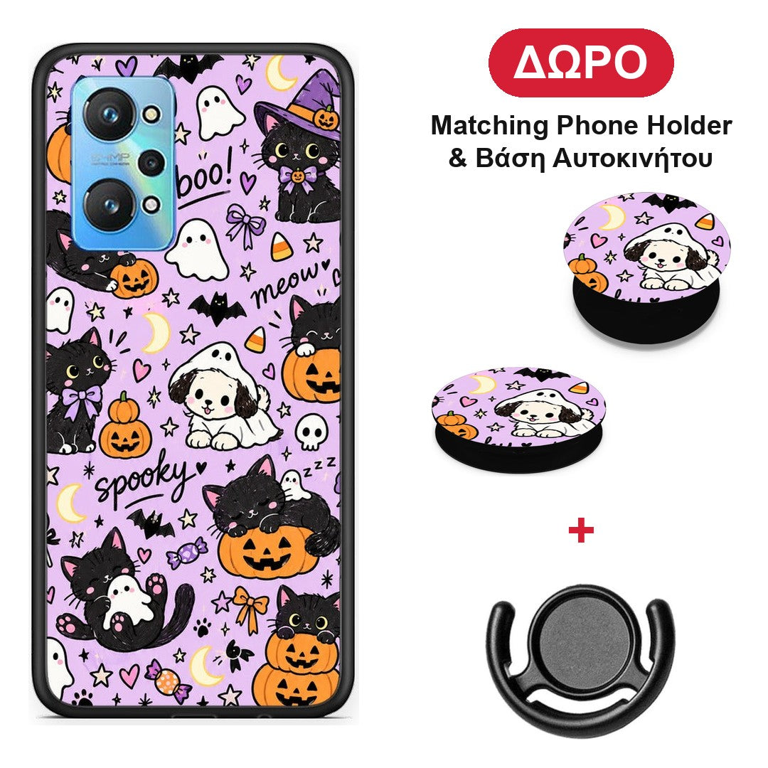 Halloween Black Cats on Lilac - Realme GT Neo 3T θήκη + Δώρο Phone Holder & Βάση Αυτοκινήτου