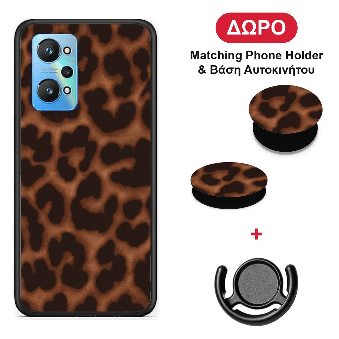 Leopard Print Dark Brown - Realme GT Neo 3T θήκη + Δώρο Phone Holder & Βάση Αυτοκινήτου