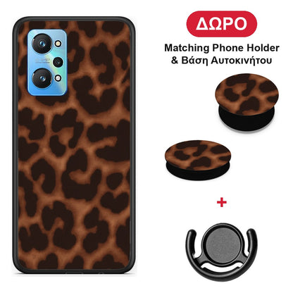 Leopard Print Dark Brown - Realme GT Neo 3T θήκη + Δώρο Phone Holder & Βάση Αυτοκινήτου