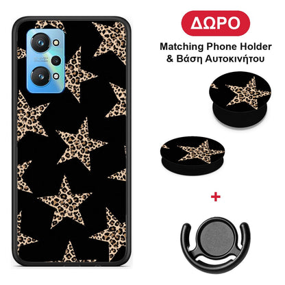 Leopard Stars on Black - Realme GT Neo 3T θήκη + Δώρο Phone Holder & Βάση Αυτοκινήτου