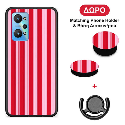 Red and Pink Vertical Pinstripes - Realme GT Neo 3T θήκη + Δώρο Phone Holder & Βάση Αυτοκινήτου
