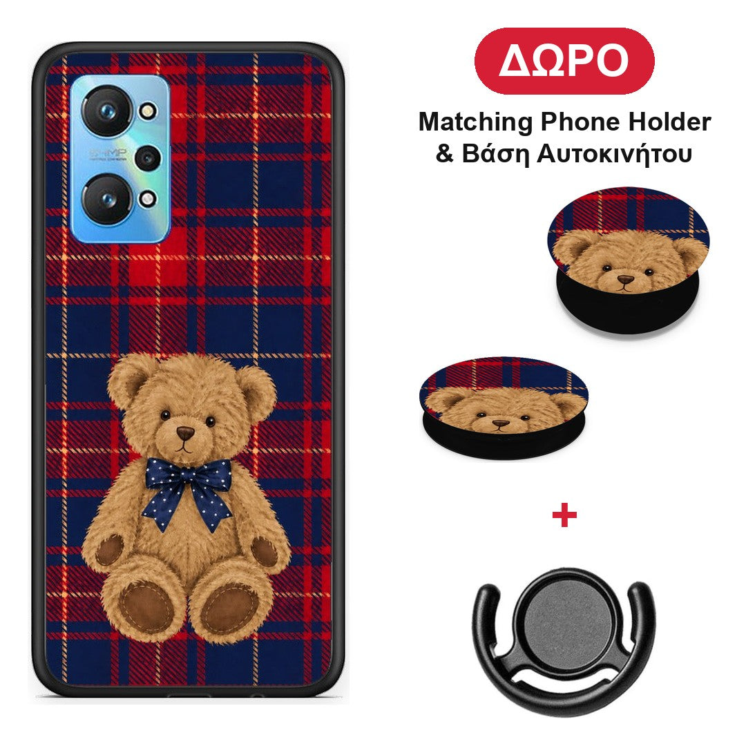 Teddy Bear on Red and Navy Tartan - Realme GT Neo 3T θήκη + Δώρο Phone Holder & Βάση Αυτοκινήτου