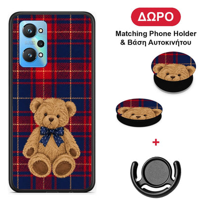 Teddy Bear on Red and Navy Tartan - Realme GT Neo 3T θήκη + Δώρο Phone Holder & Βάση Αυτοκινήτου
