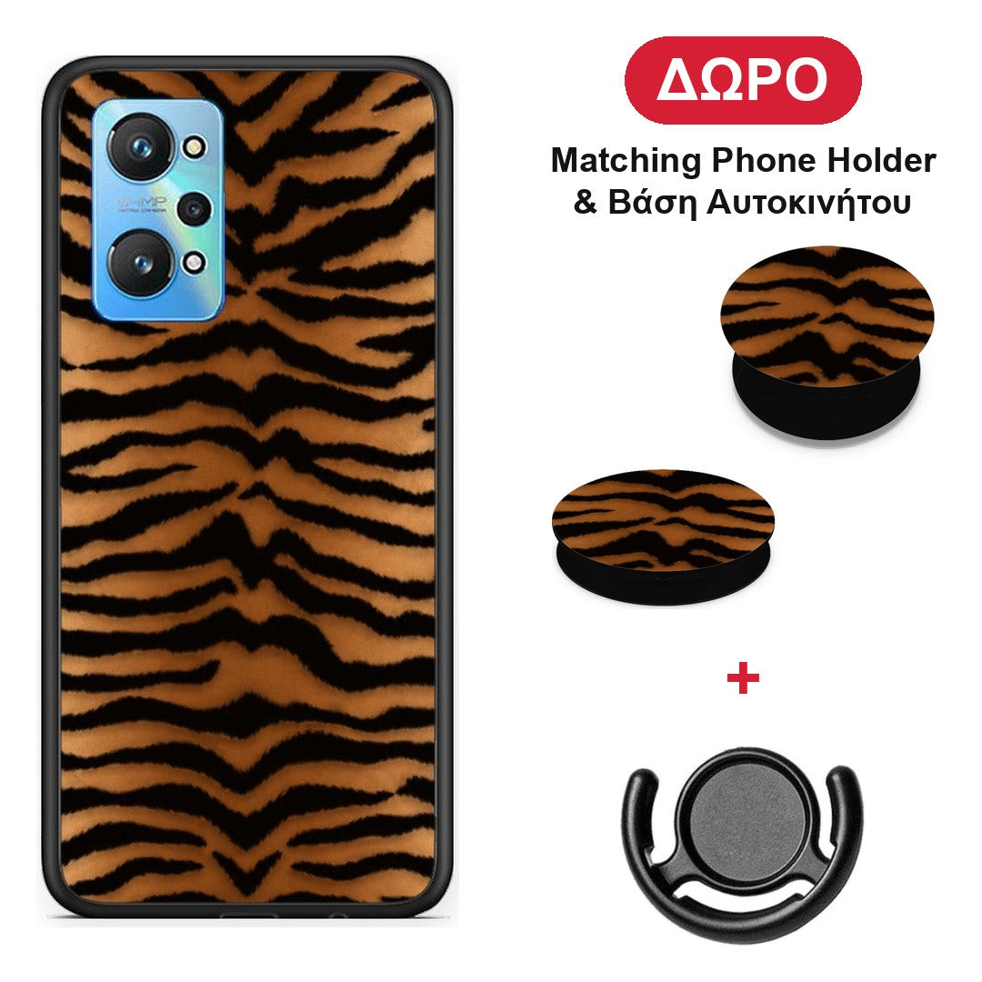 Tiger Print Orange and Black - Realme GT Neo 3T θήκη + Δώρο Phone Holder & Βάση Αυτοκινήτου