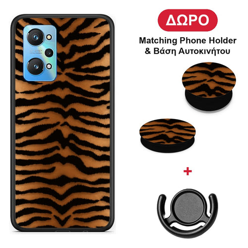 Tiger Print Orange and Black - Realme GT Neo 3T θήκη + Δώρο Phone Holder & Βάση Αυτοκινήτου