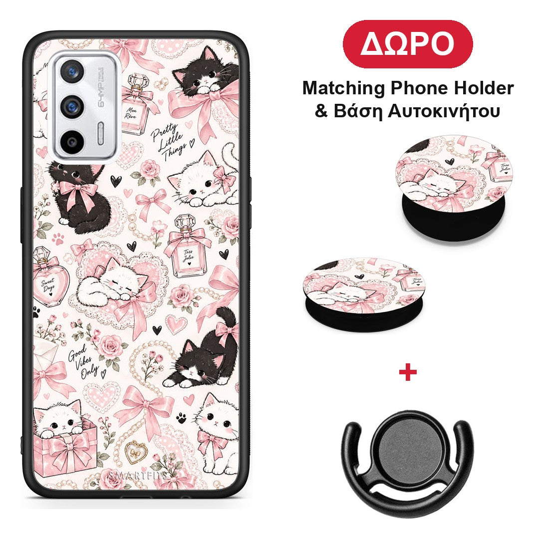 Pink Bows and Kittens Collage - Realme GT θήκη + Δώρο Phone Holder & Βάση Αυτοκινήτου