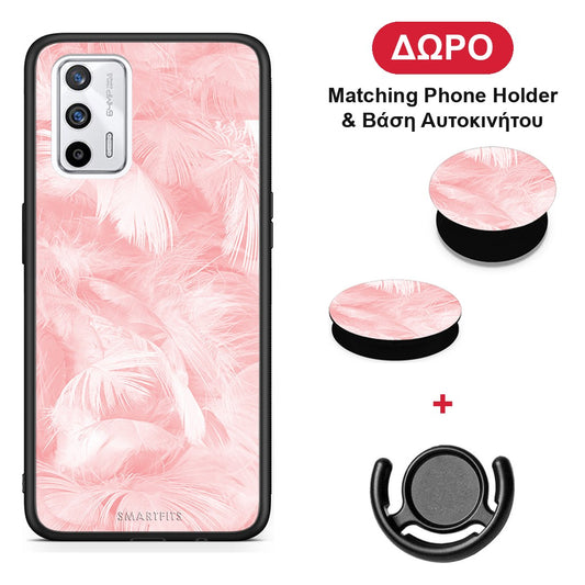 Boho Pink Feather - Realme GT θήκη + Δώρο Phone Holder & Βάση Αυτοκινήτου