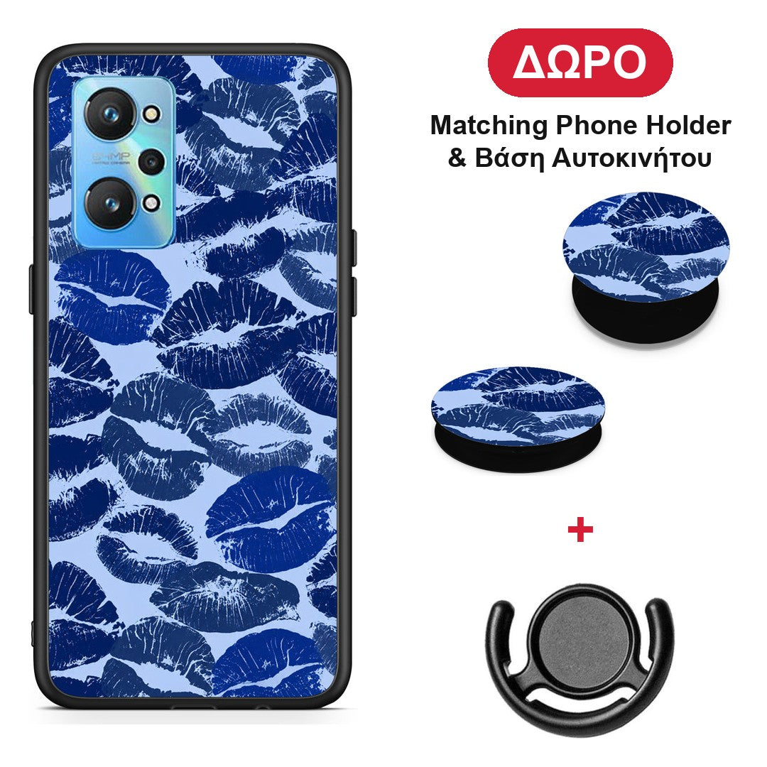 Blue Lipstick Kisses - Realme GT2 θήκη + Δώρο Phone Holder & Βάση Αυτοκινήτου