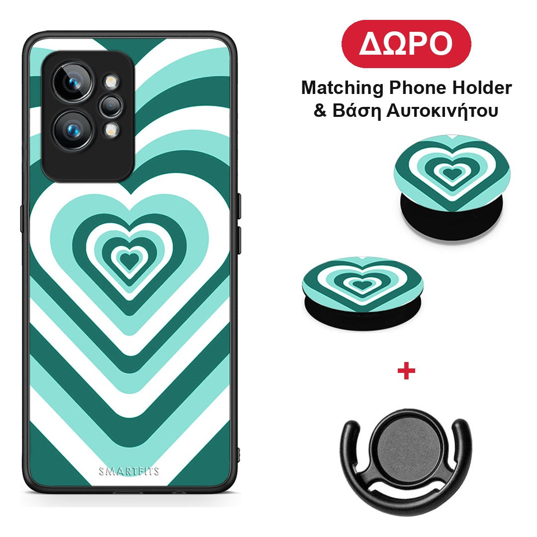 Green Hearts - Realme GT2 θήκη + Δώρο Phone Holder & Βάση Αυτοκινήτου