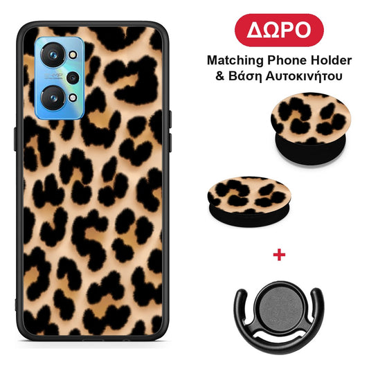 Leopard Print Tan Large - Realme GT2 θήκη + Δώρο Phone Holder & Βάση Αυτοκινήτου