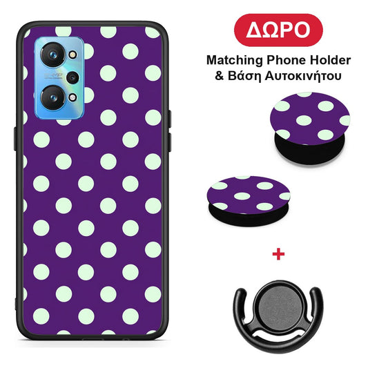 Mint Polka Dots on Purple - Realme GT2 θήκη + Δώρο Phone Holder & Βάση Αυτοκινήτου