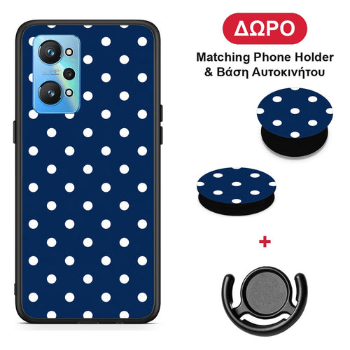 White Small Polka Dots on Navy - Realme GT2 θήκη + Δώρο Phone Holder & Βάση Αυτοκινήτου