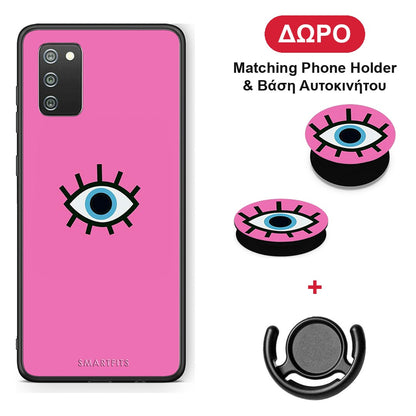Blue Eye Pink - Samsung Galaxy A02s / M02s / F02s θήκη + Δώρο Phone Holder & Βάση Αυτοκινήτου
