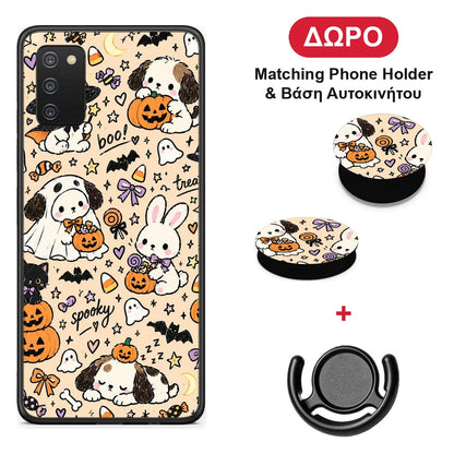 Halloween Puppies and Friends on Cream - Samsung Galaxy A02s / M02s / F02s θήκη + Δώρο Phone Holder & Βάση Αυτοκινήτου